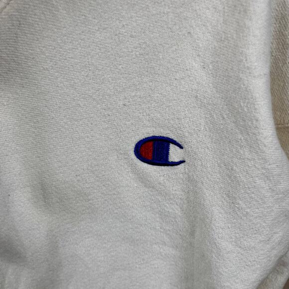 Champion Reverse Weave Hoodie L Cream GF757 Heavyweight Sweatshirt Logo Womens - Picture 14 of 16